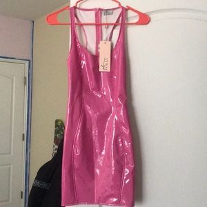 Pink vinyl mini dress